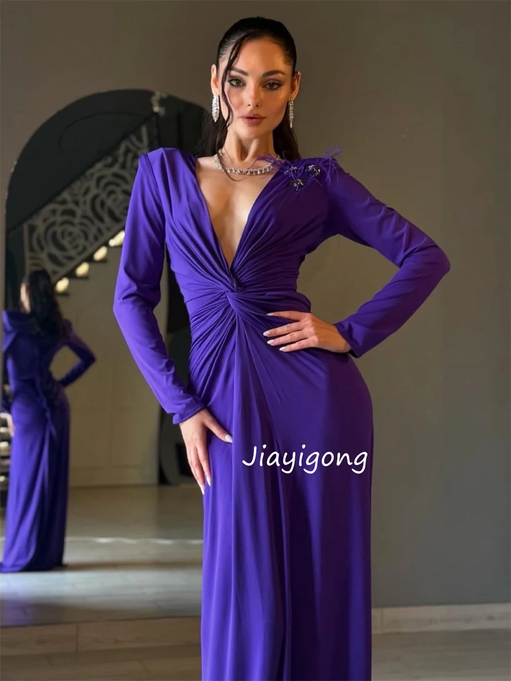 Customized Sparkle Pleat Sequined Straight V-neck Long Evening Dresses Luxury 2025 Matching High Quality
