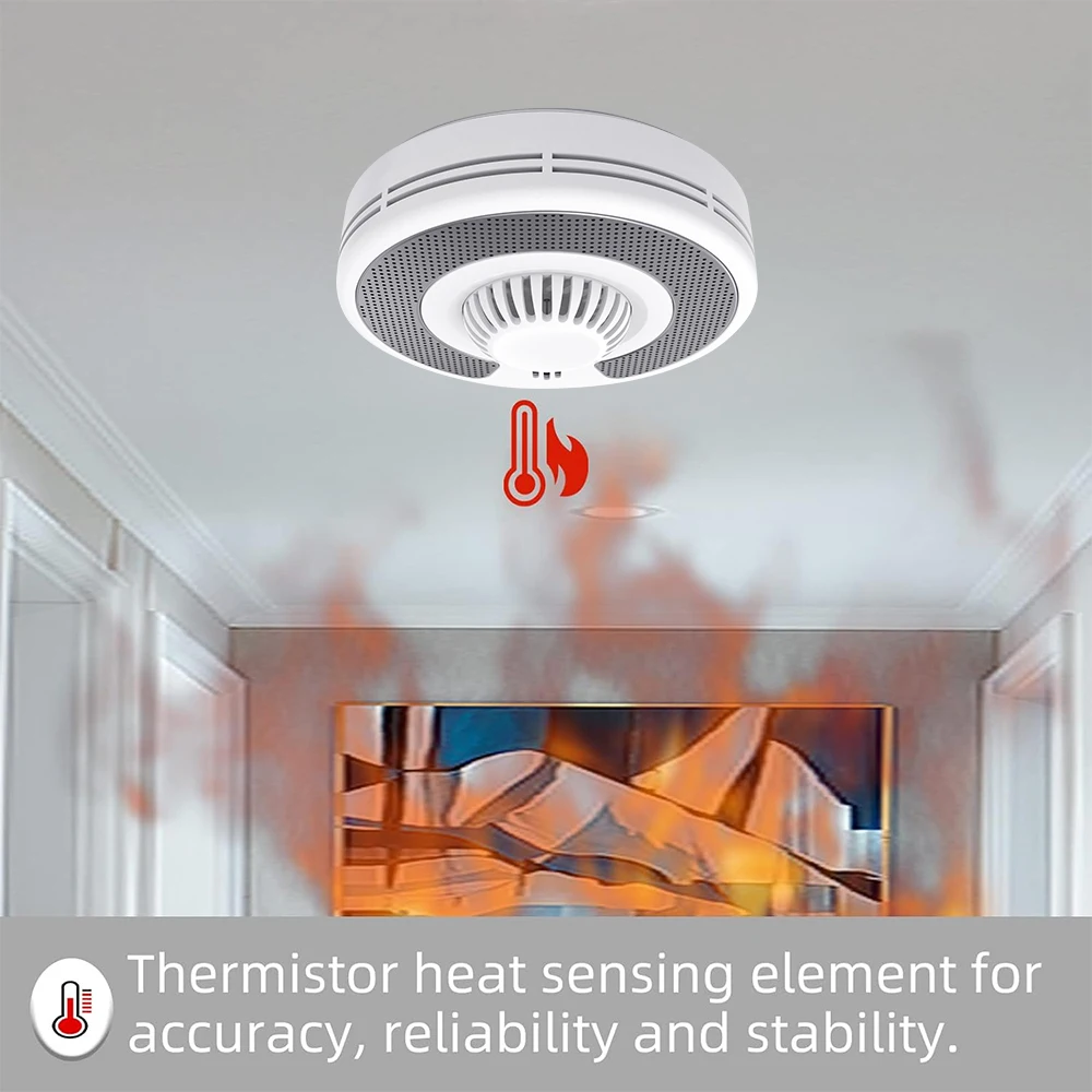 V-COME Detector de calor autônomo, alarme térmico com Li-bateria selada de 10 anos, grande teste e botão de silêncio, BS 5446-2, VH03