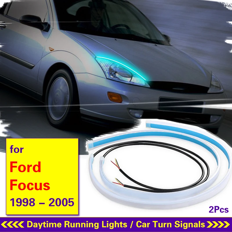

2pcs 12V LED DRL Car Daytime Running Light Flexible Strip Auto Headlights Turn Signal Brake Flow Lights For Ford Focus 1998-2005