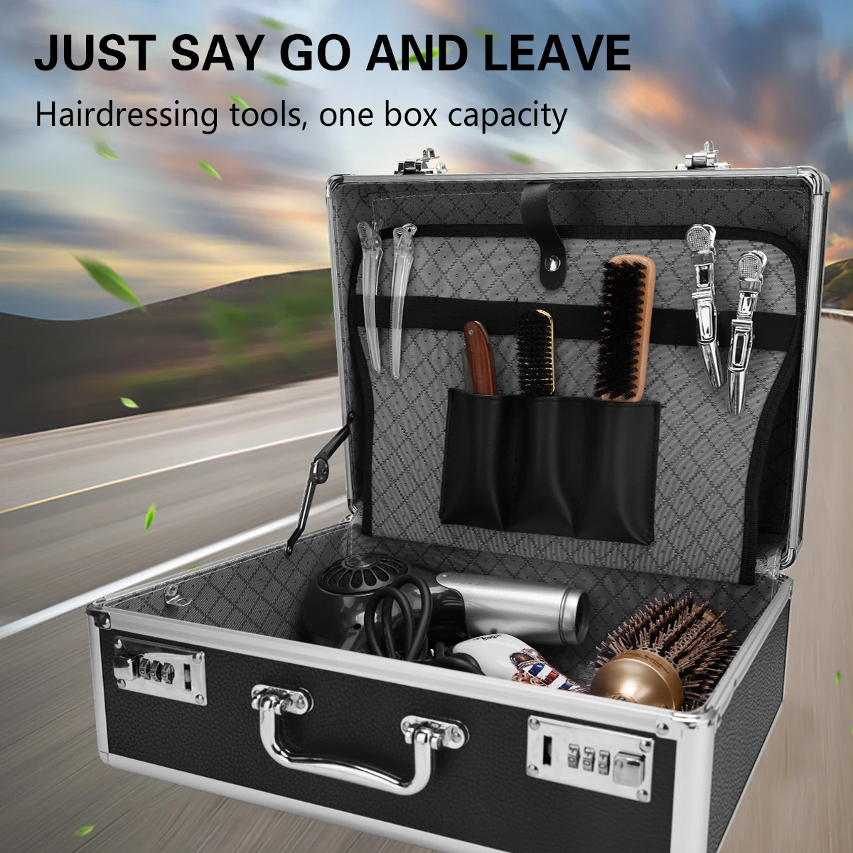 Black Barber Hairdressing Toolbox Makeup Storage Case Curling Salon Rod Scissors Comb Password Box Tool Suitcase