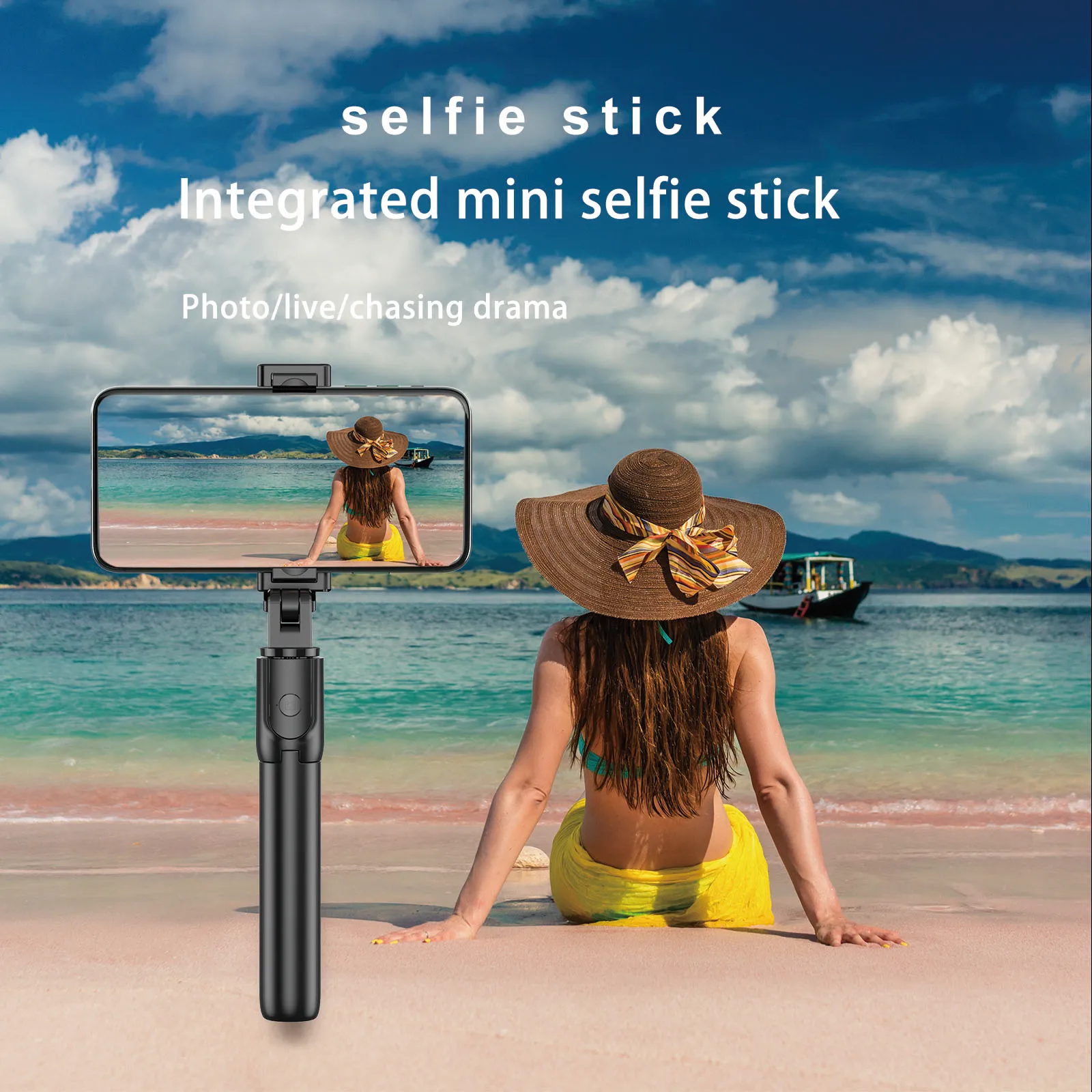 BOEICA  Mini Selfie Stick Tripod Stand with Remote Shutter Foldable Phone Holder for iPhone Mobile Phone Tiktok Live Streaming