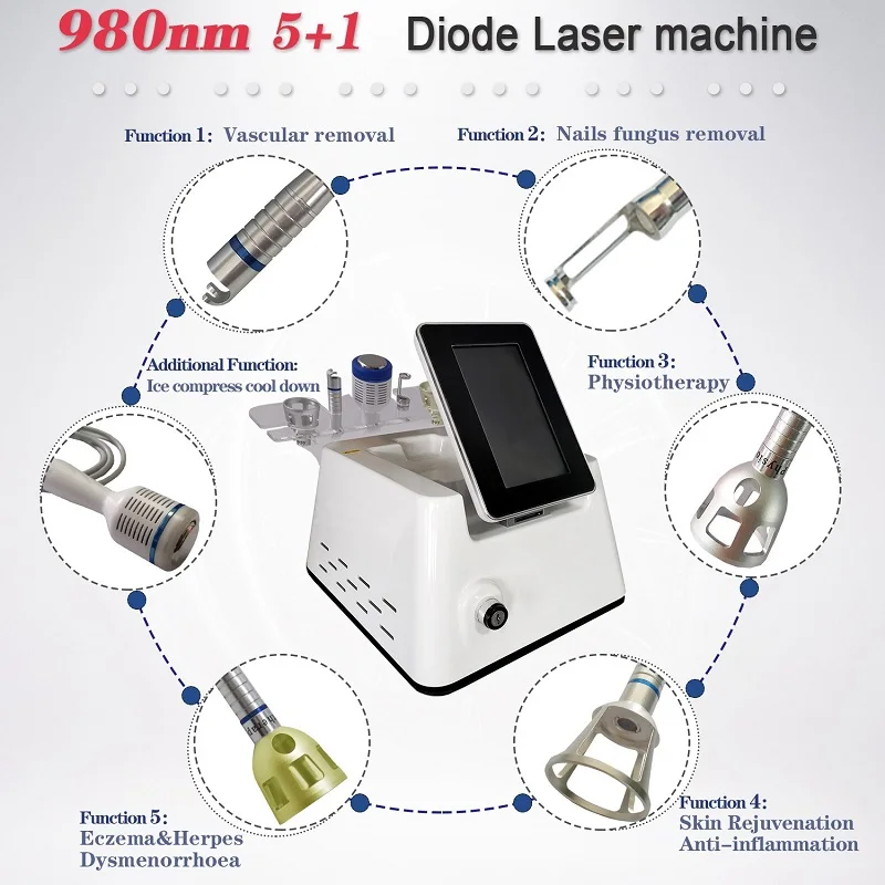 5 in 1 Portable 980nm Spider Vein Therapy Diode Laser Machine Blood Vessels Removal Nails Fungus Treament Beauty Device