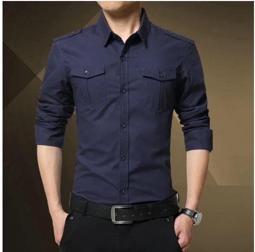 

Men's Wear Long Sleeve High Quality Men's Military Style Cotton Camiseta Masculina Army Casual Shirt Men's Solid Color Shirt