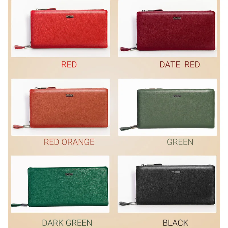Portafoglio da donna con cinturino da polso grande moda in vera pelle solida pochette grande borsa lunga da donna con cerniera porta carte Para Mujer Porta Celular