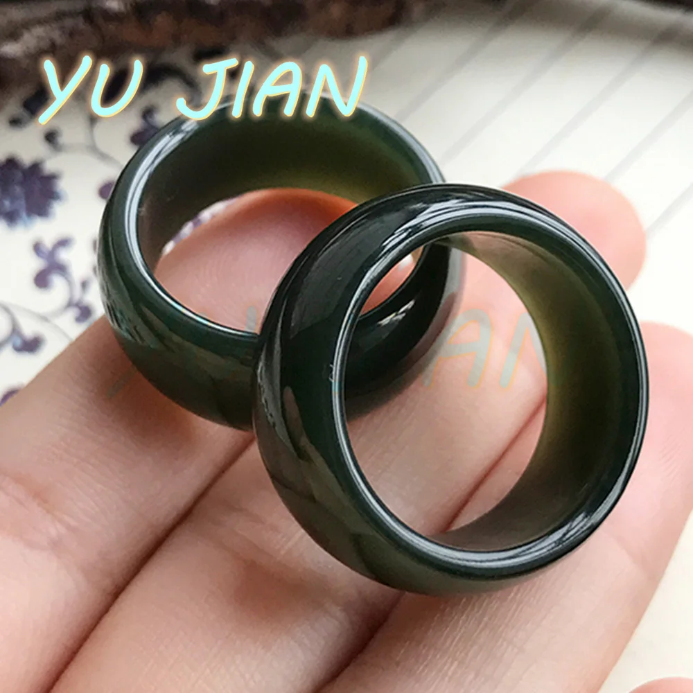 New Natural Boutique Ring Men Women Couple Models Hetian Jade Dark Green Jade-ring Handring Fine Jewelry