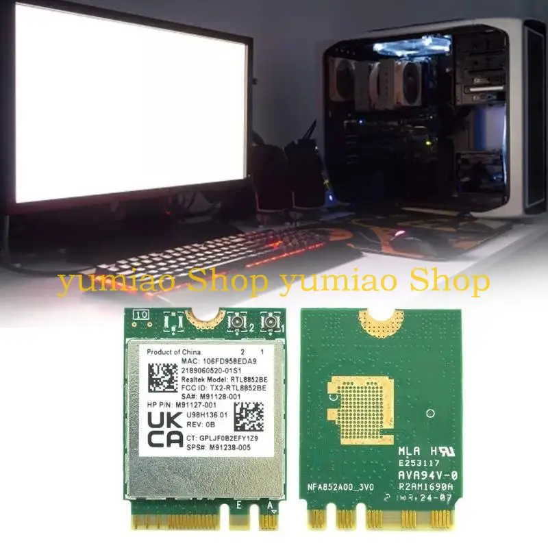 

587B RTL8852BE Wifi6 Wireless Card BT5.2 Dual-Band 1800M Wlan WiFi Connector M2-NGFF Adapter 2.4G+5G 1800Mbps