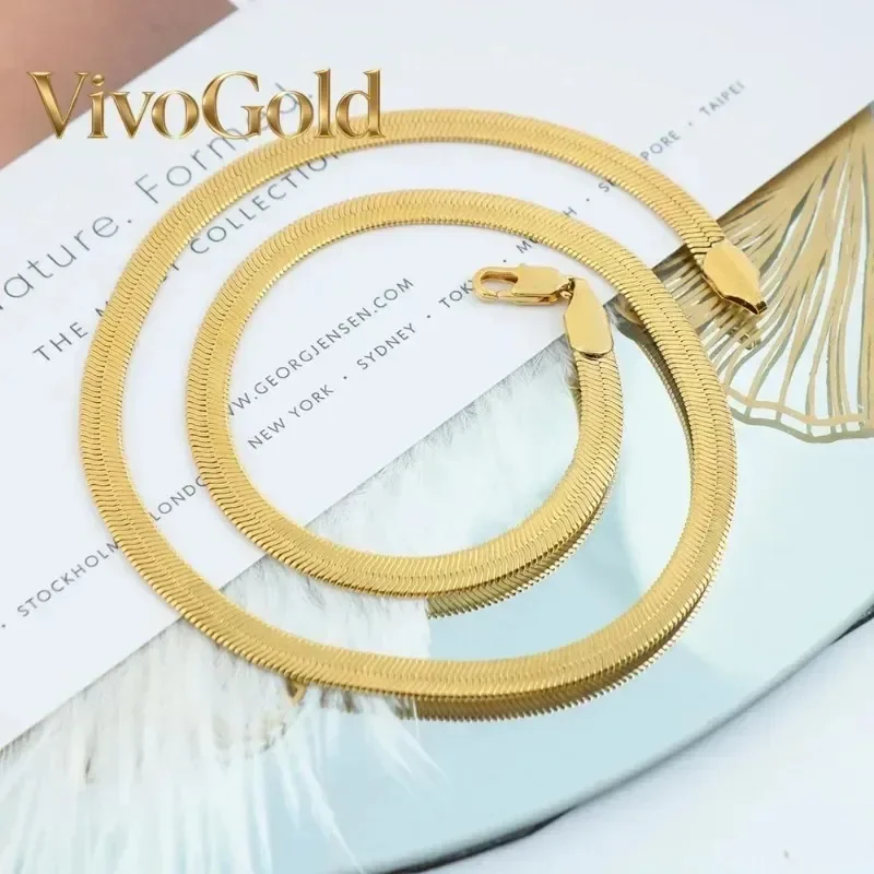 

Ожерелье VivoGold Luxury из чистого золота 24K 9999 пробы, женское, минималистичное, в виде рыбьей кости, 45 см, 50 см, плоская цепочка-змейка