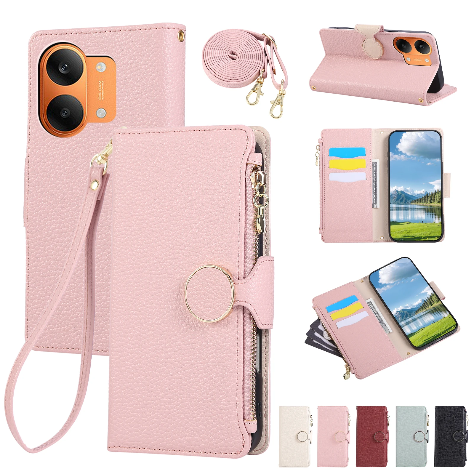 Crossbody Zipper Card Solt Wallet Flip Leather Case for Xiaomi Poco X8 Pro Max X7 6 5 Comfortable Grip Shockproof Portable Cover