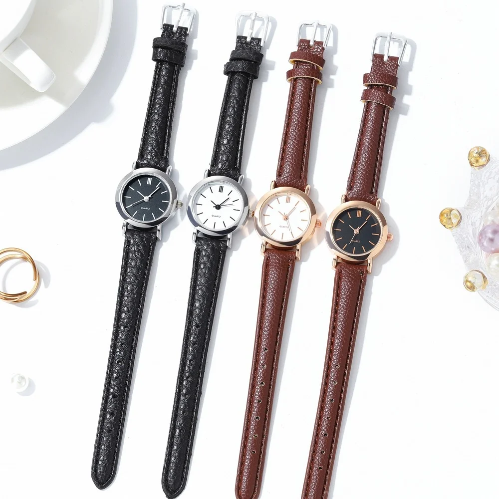 Women Rose Gold Round Dial Roman Index Brown Leather Strap Quartz Watch