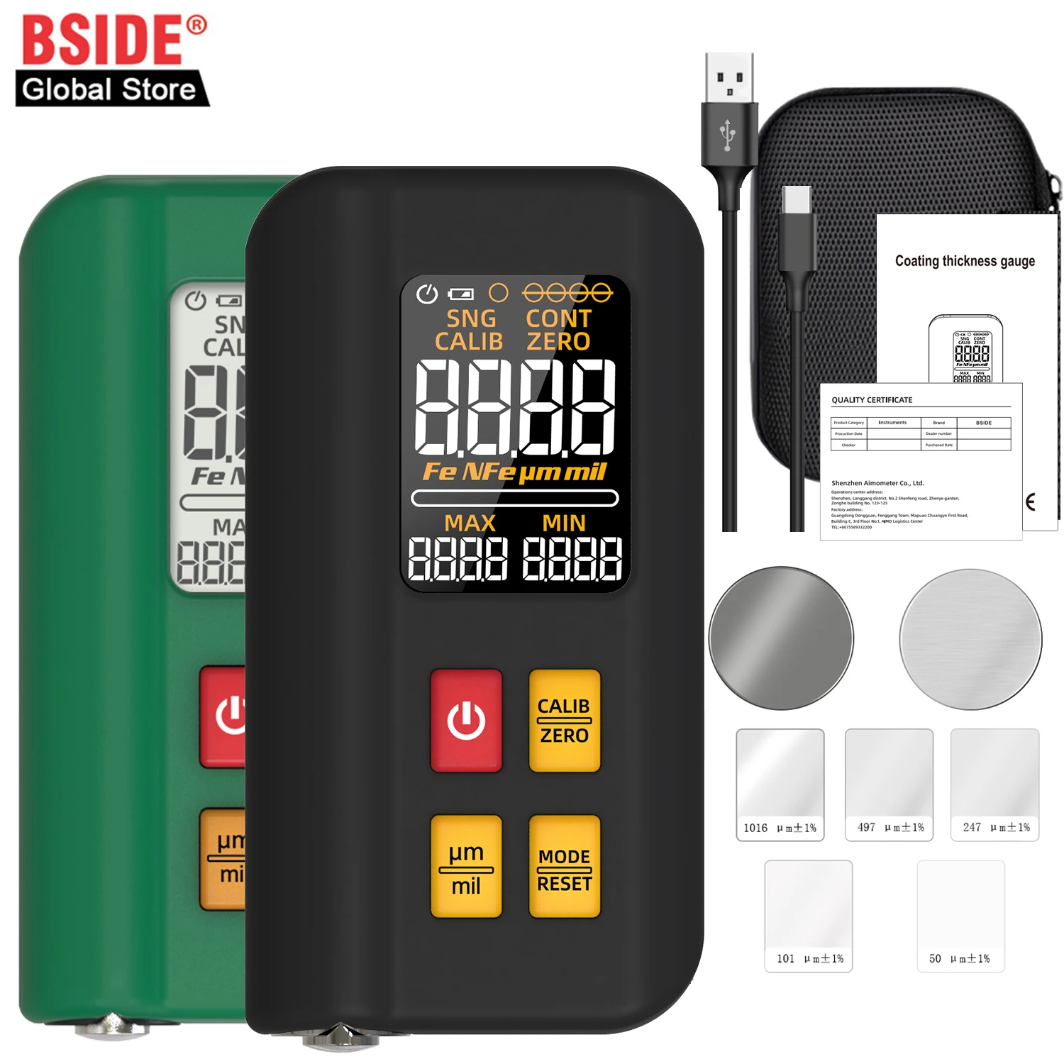 BSIDE Coating Thickness Gauge 0-1500um Used Car Paint Meter Electroplate Metal Auto Detection FE/NFE Portable Tools Tester