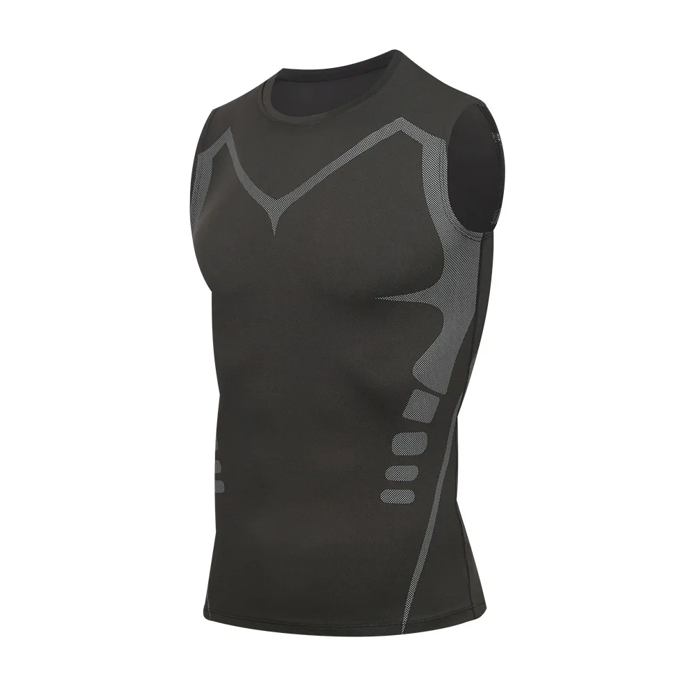 Men's sci-fi printed black vest, fashionable and casual men's quick drying T-shirt, sports and fitness round neck elastic vest ﻿