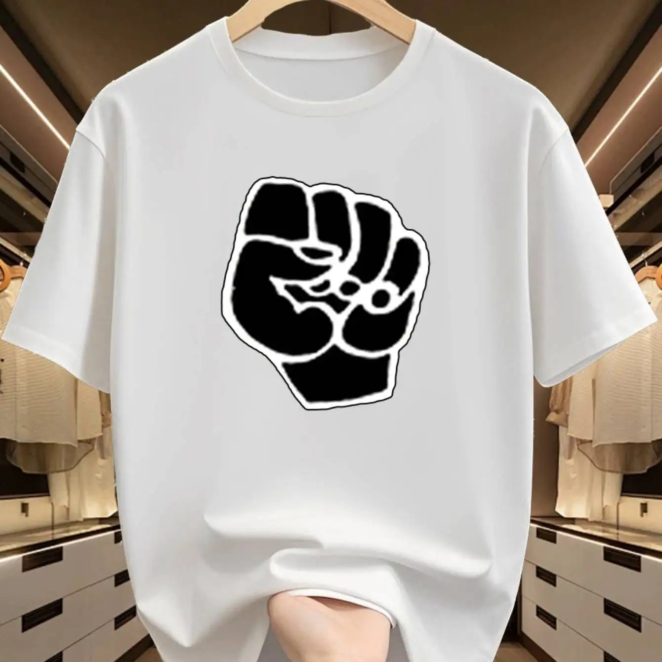 T-shirt graphique Unity Fist, imprimé poing surélevé minimaliste, streetwear hip-hop, unisexe, coupe ample, décontracté, manches courtes