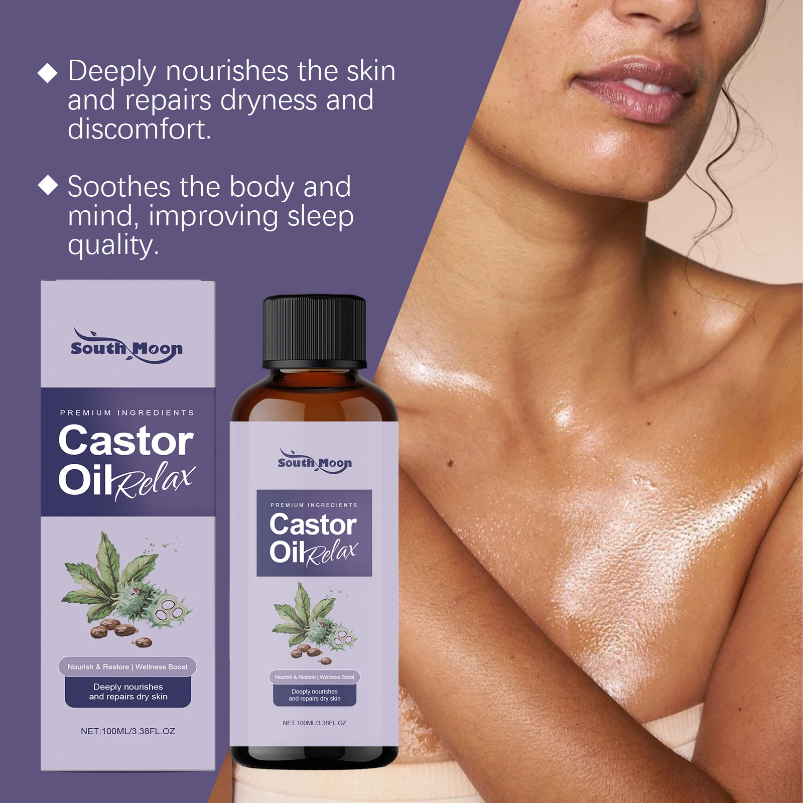 Castor Body Oil Deep Nourishing Firming Soften Smoothing Skin Relaxing Sleep Aromatherapy Essential Oil Body Massage Oil
