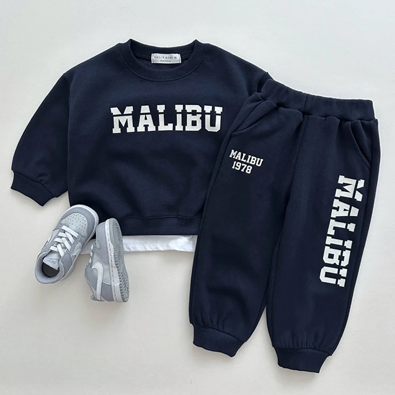 

New Boys Casual Clothing Set Spring Autumn Letter Print Long Sleeve Round Neck Sweatshirt+Pants 2Pcs For 1-6Y Kids Sports Suit