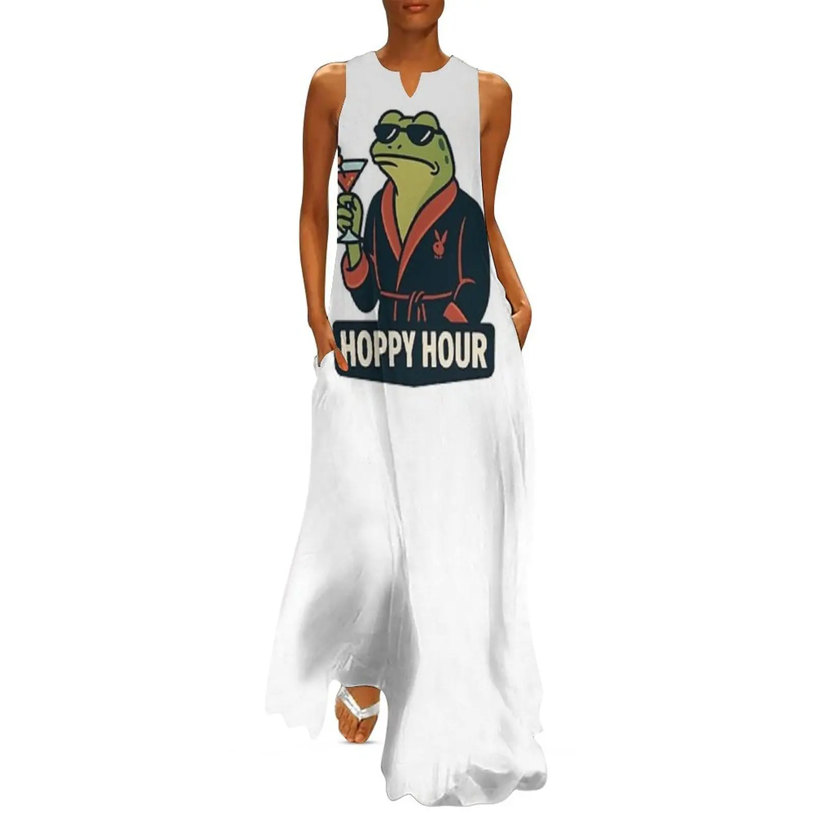 

Dandelion Frog - Retro Chill Frog in Robe Drinking Cocktail Vector Art Sticker Long Dress sensual sexy dress for women