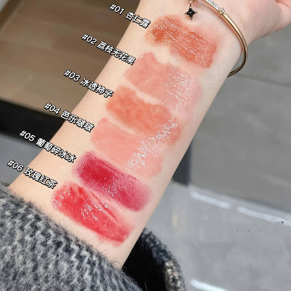 Gelee Lippen glasur Blumen spiegel Wasser Lippenstift Herzförmiger Lip gloss feuchtigkeit spendender Lippenstift Stift wasserdichte Antihaft-Tasse Koreanisch