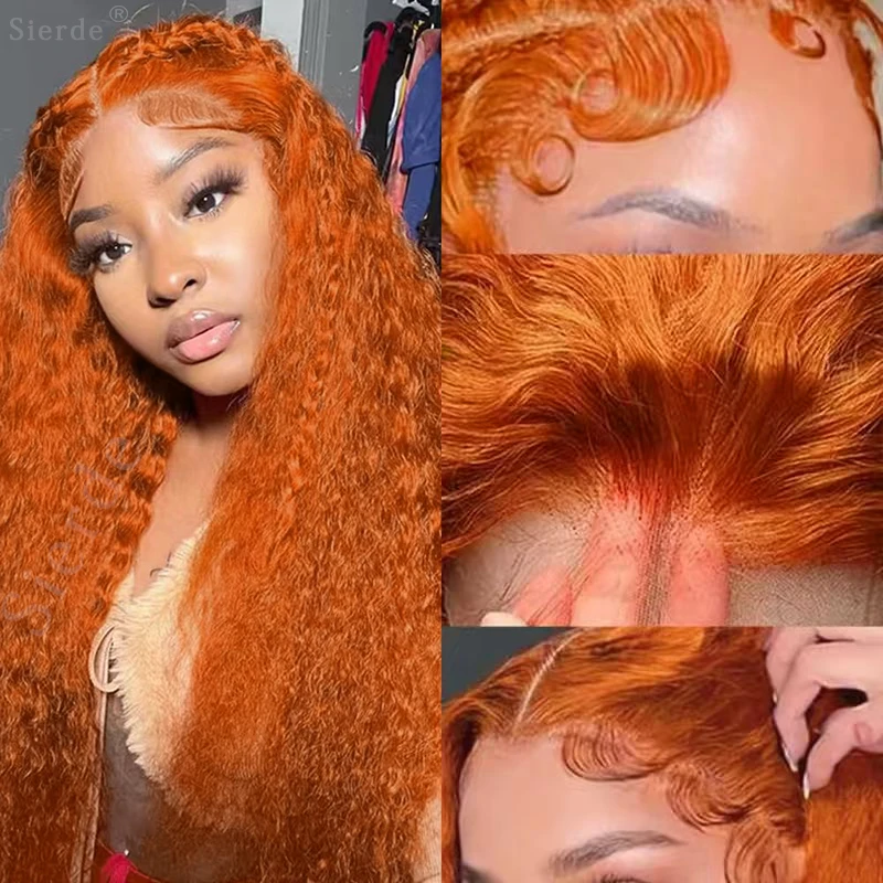 40 Inch #350 Orange Ginger Deep Water Wave Human Hair Wig 13x4 13x6 Lace Frontal Wigs Curly Human Hair For Women 250% Density