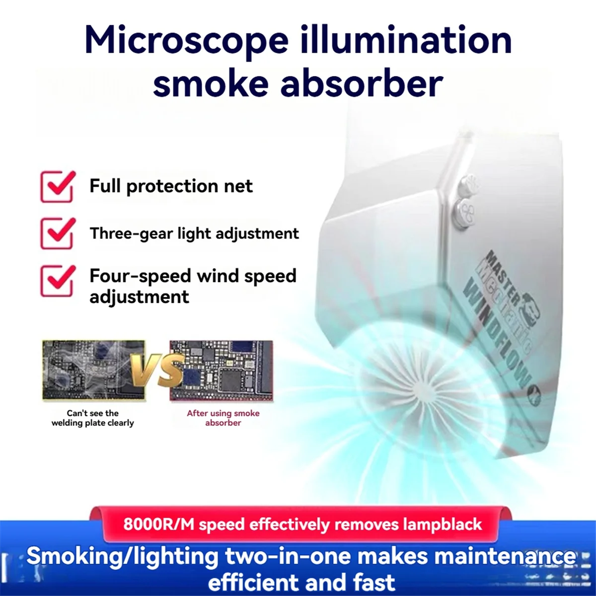 

ABLG WindFlow X Exhaust Fan with Light Powerful Smoke Exhaust Tool Suitable for Microscopes and Repair of Phone PCB