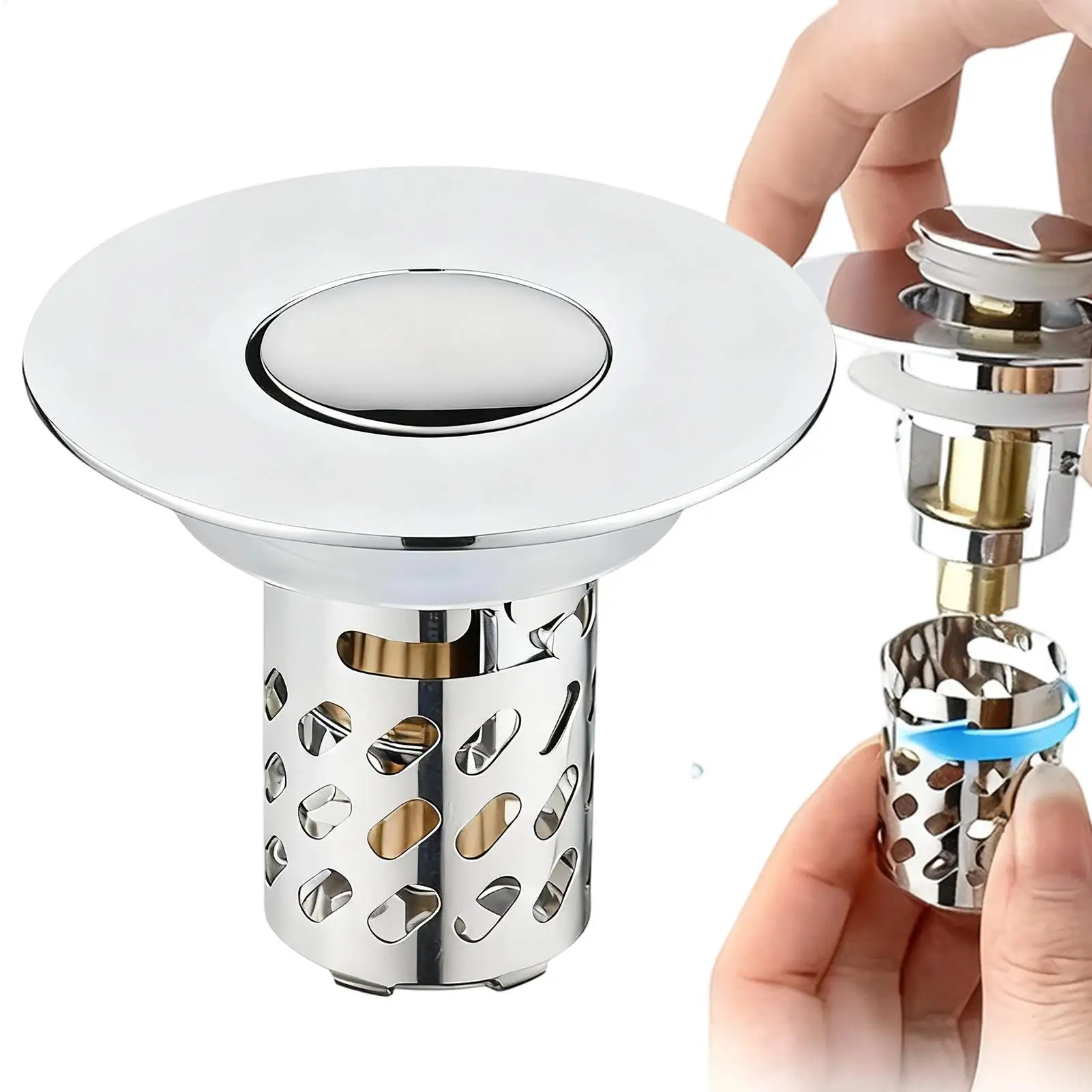 Sink Strainer Rebound Drain Plug Filter Metal Basin Pop-up Sink Filter With Hair Catcher Bathroom Sink Drain Stopper Strainer