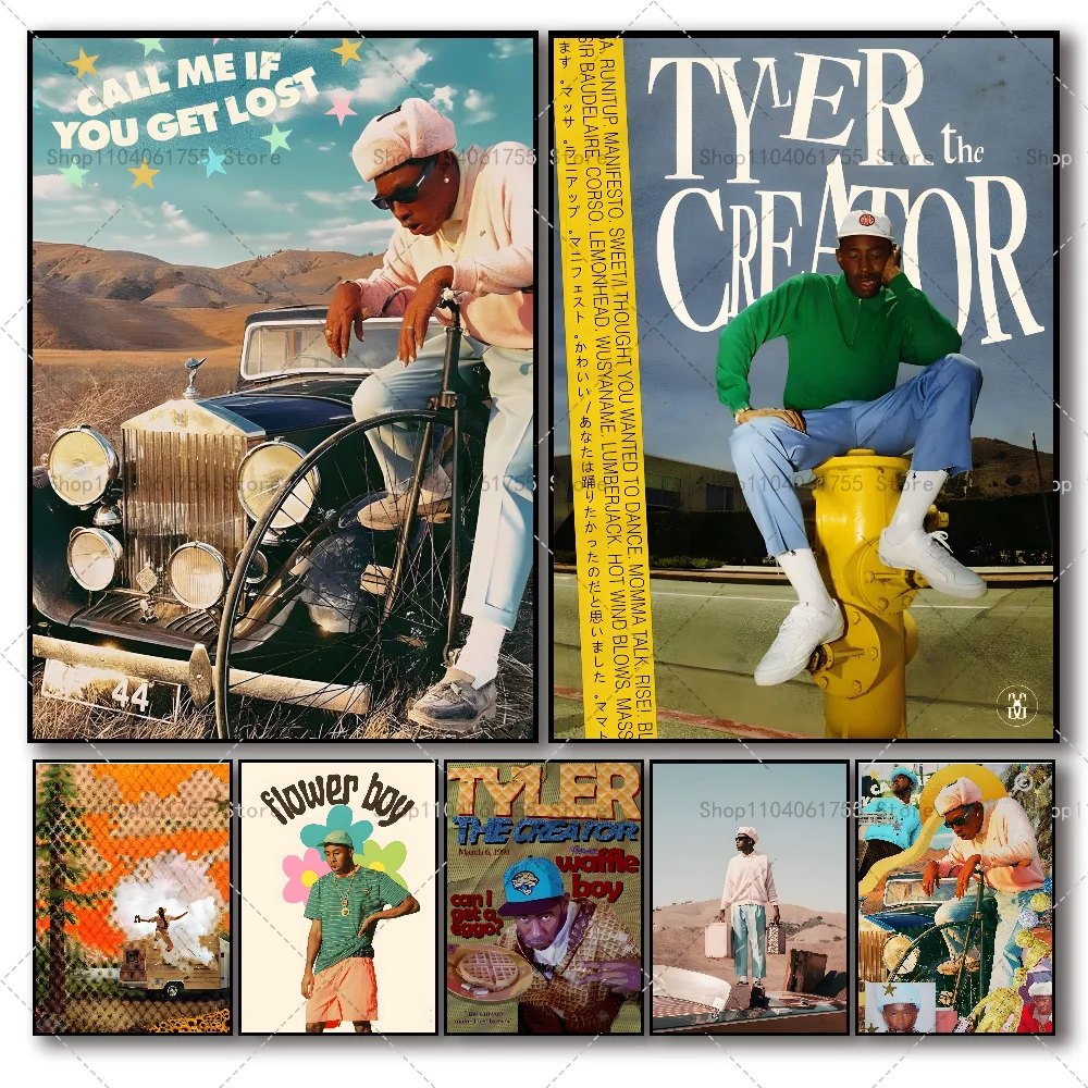 Póster de rapero Tyler The Creator, arte autoadhesivo, pegatina de papel impermeable, decoración de pared de habitación, cafetería, Bar, 1 ud.
