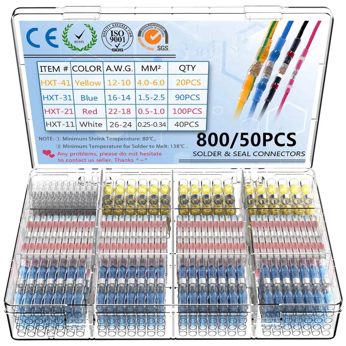 

50-800Pcs Heat Shrink Butt Crimp Terminals Waterproof Solder Seal Electrical Butt Connectors Wire Cable Splice Terminal