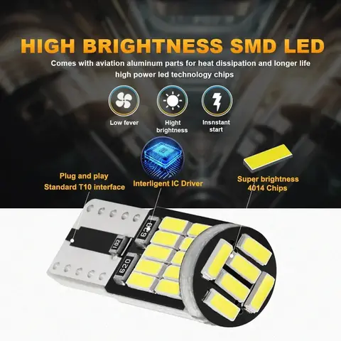 12V T10 W5W LED Bulb with 4014 SMD Chips Super Bright Auto Interior Map Dome License Plate Side Marker Lights