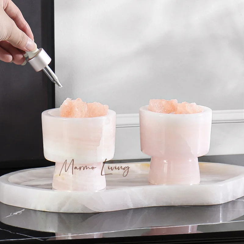 

White Onyx Natural Marble Tray for Perfume Scented Candles Decorative Luxury Stone Tray for Jewelry