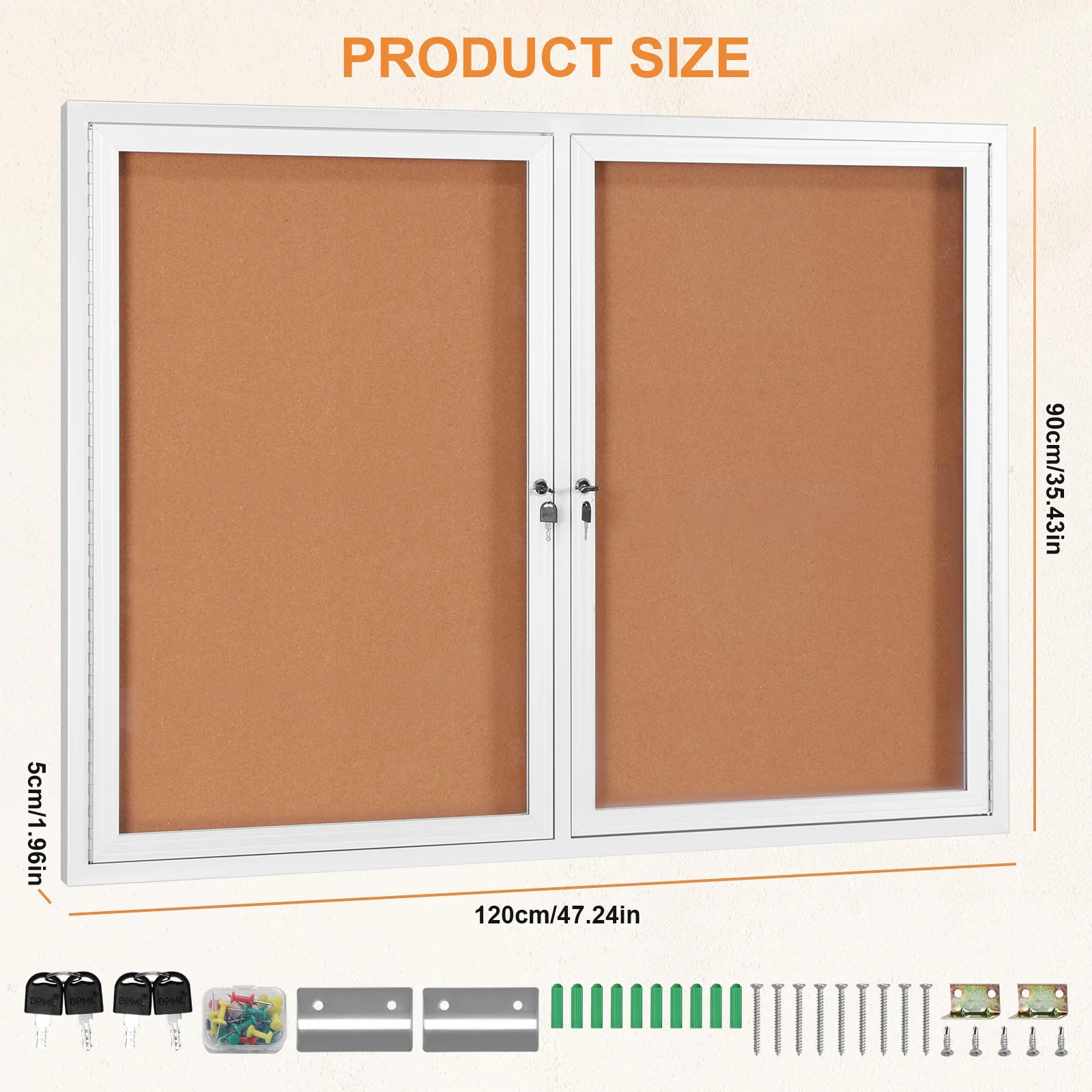 

Outdoor Lockable Display Case Aluminum Frame Cork Displays Boards with Glass Locking Door for School Office Classroom Commercial