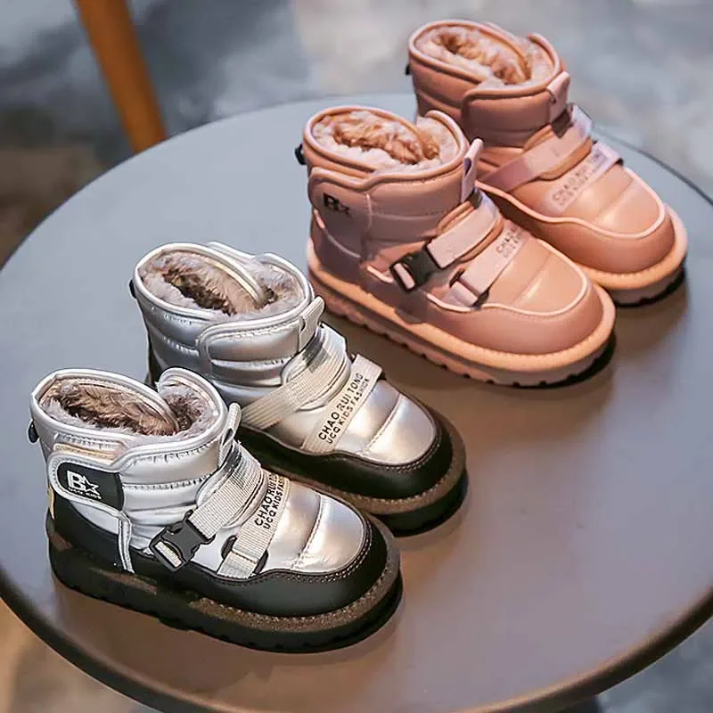 

Winter New Snow Boots for Children Fashion Waterproof Outdoor Shoes Boys Plus Cashmere Thicken Warm Boots Girls Pink Boots