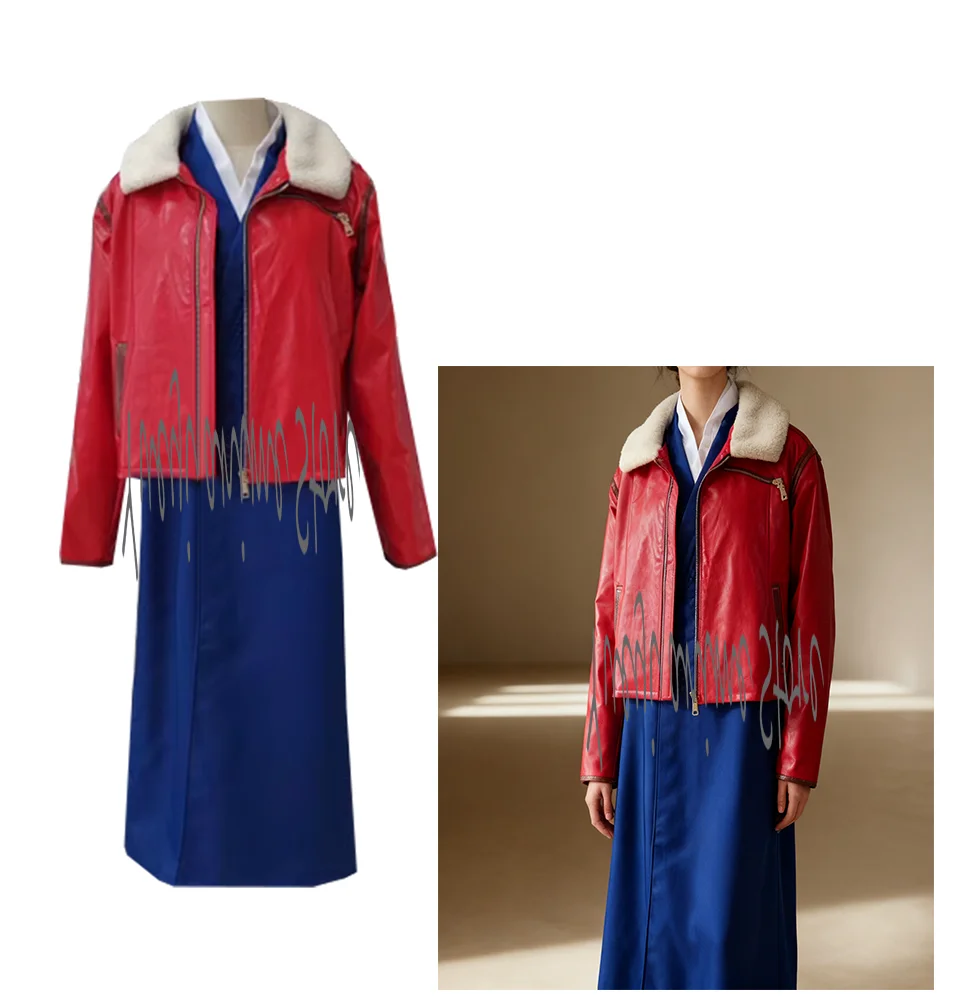 

Customized -Women's Ryougi Shiki Cosplay Costume Anime cos red leather jacket Blue kimono Full Set