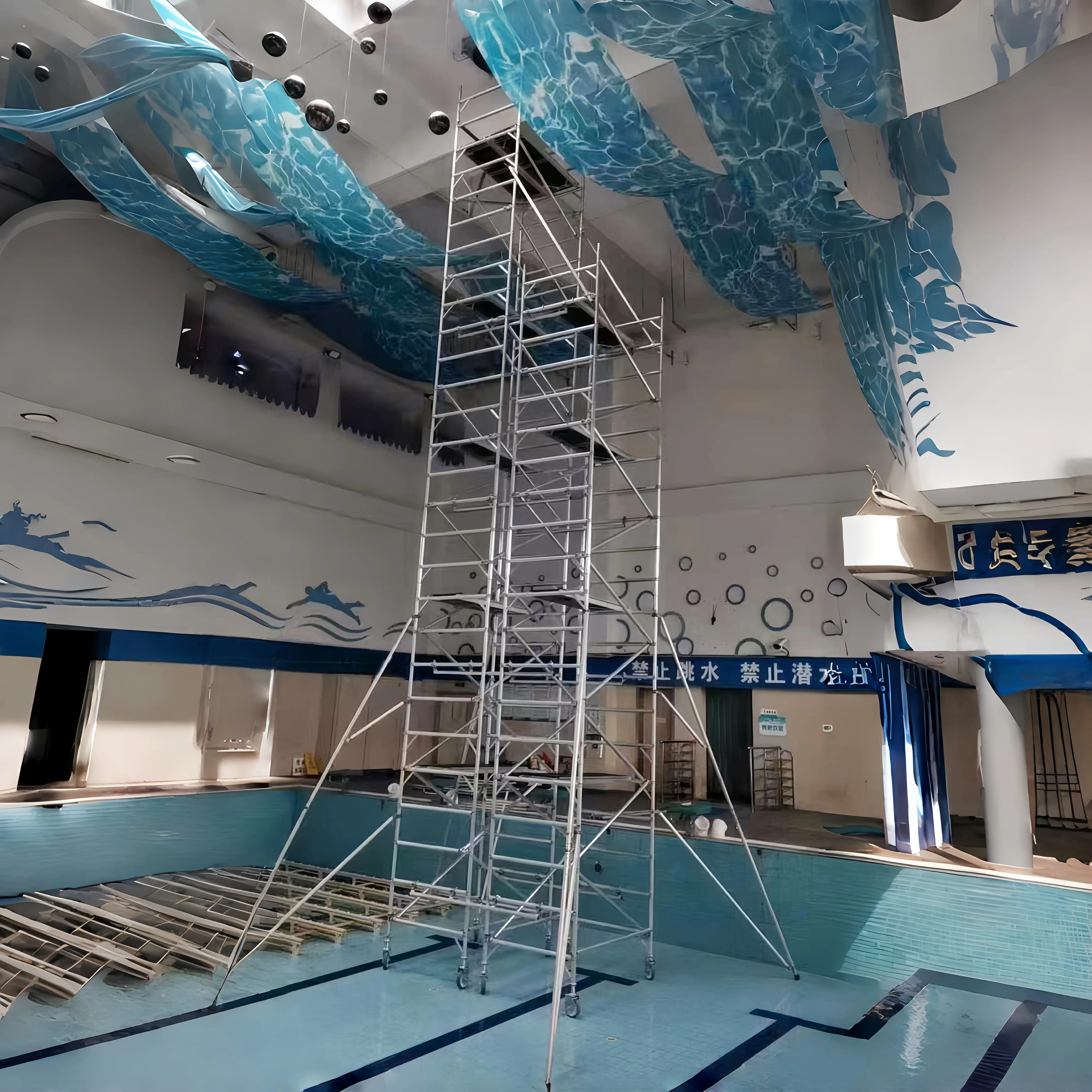 High Quality Professional Manufacturer Mobile Ladder Aluminium Scaffolding Sales Double Width Climb Ladder Scaffolding