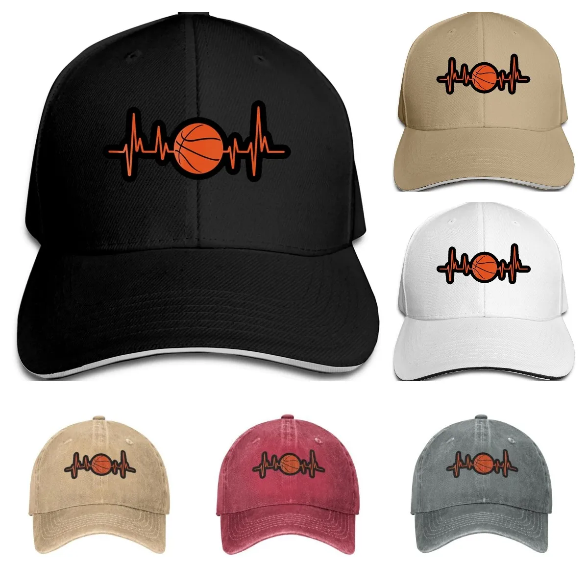 Unisex Orange Basketball Dunk Heartbeat Baseball Cap Adjustable Hat Sandwich Cap Hip Hop Hats