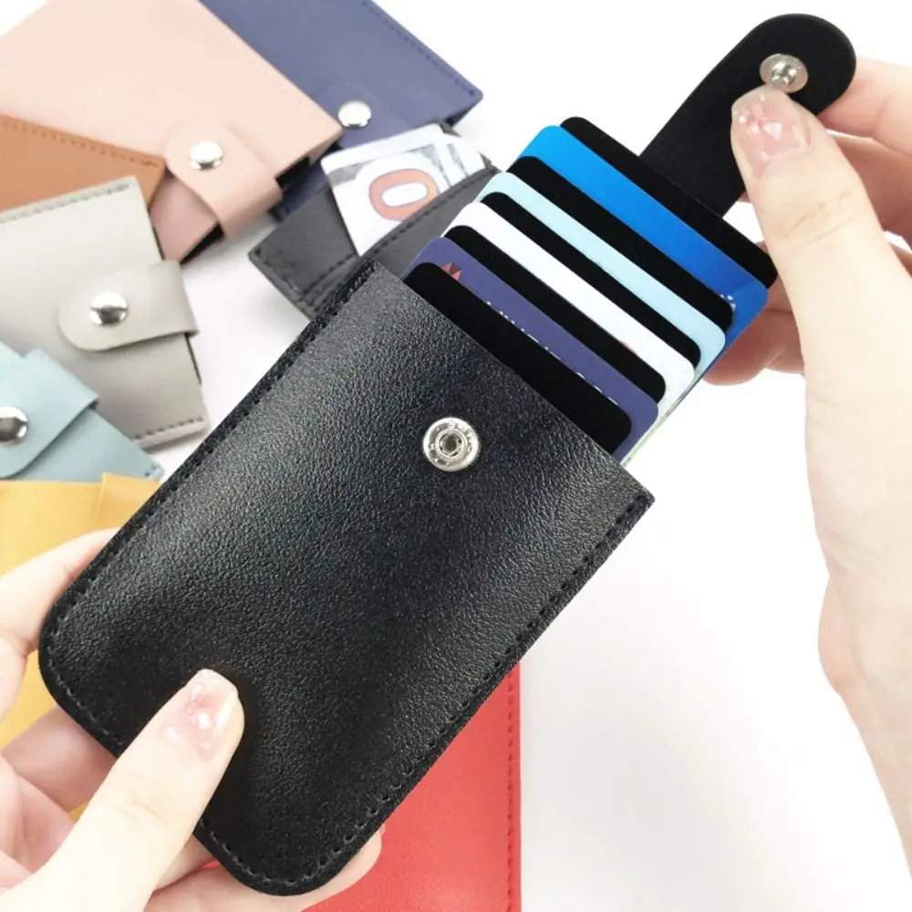 Fashion Laminated Concealed Mini Card Wallet Pull-out Type PU Leather Business Card Case 5 Card Pockets ID Card Holder Women