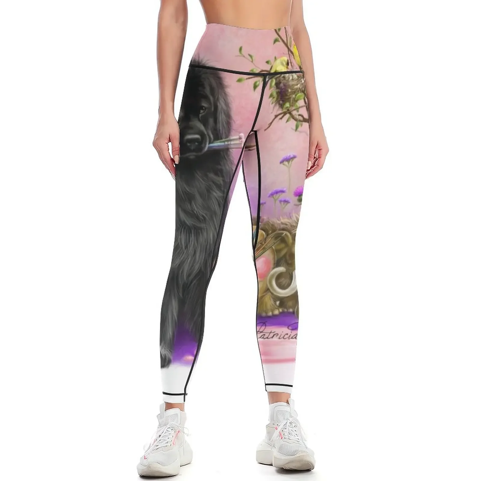 

Newfie and paintbrushes Leggings Fitness clothing push up fitness workout shorts Women sportwear Womens Leggings