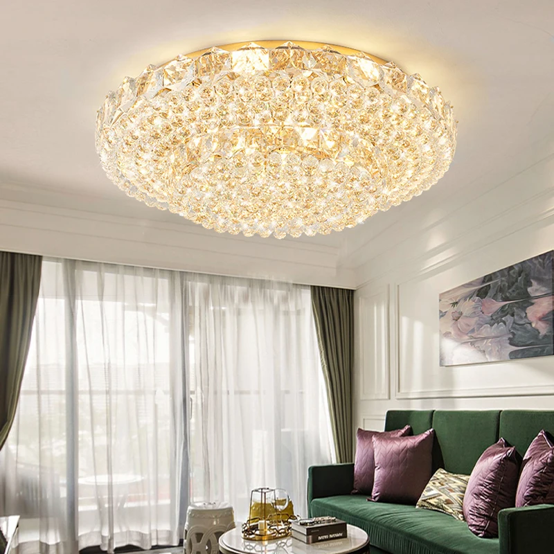 

Luxury Two Tiers Crystal Ceiling Lights for Living Room Decor Lustres LED Gold Ceiling Lamp Modern Home Lighting Remote Dimmable