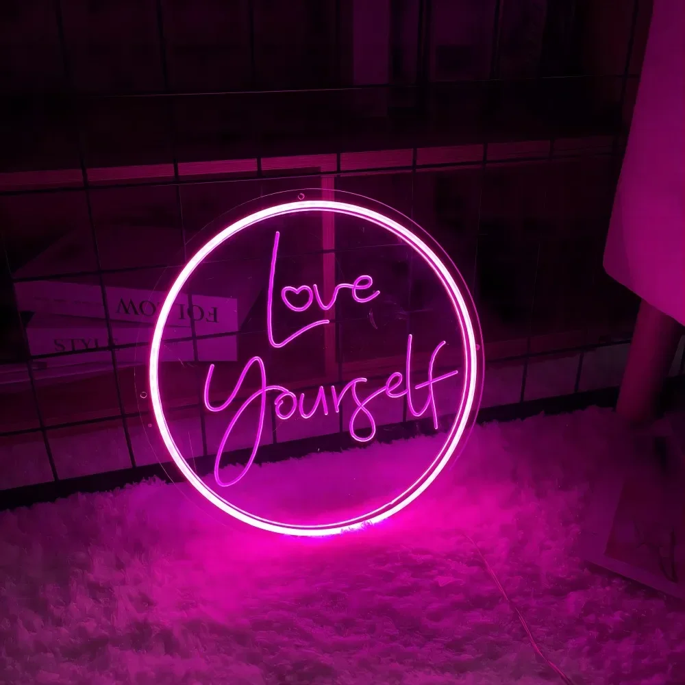 Love Yourself Neon Sign Engrave Personality Custom USB Led Luminous Letters For Coffee Shop Bars Decoration Lights on the Wall