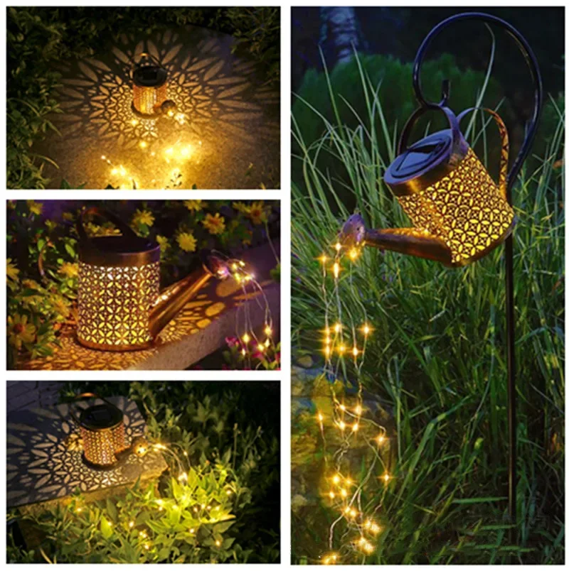 Imagem -04 - Solar Rega Pode Lanterna de Metal Outdoor Waterfall Lights Impermeável Pendurado Luz Decoração do Jardim Fairy Art Decorativa