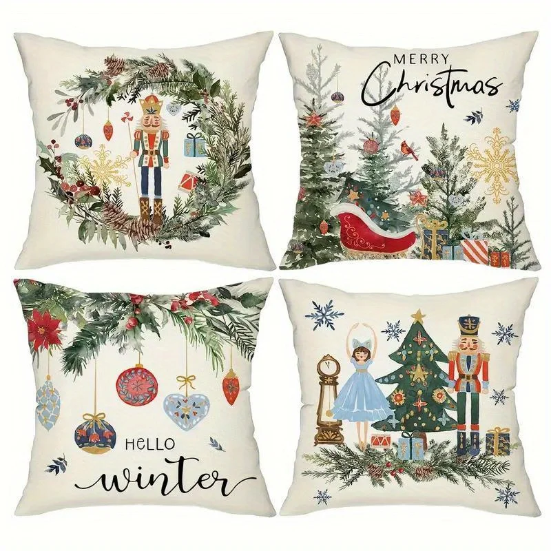 

Рождественские наволочки «Щелкунчик», солдат, 4 шт., дизайн рождественской елки, короткая плюшевая смесь, на молнии, можно стирать в машине, домашний декор