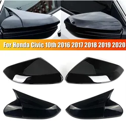 For Honda Civic 2016-2020 Car Rearview Side Mirror Cover Wing Cap Door Housing Shell Trim Sticker ABS Carbon Fiber/ Gloss Black