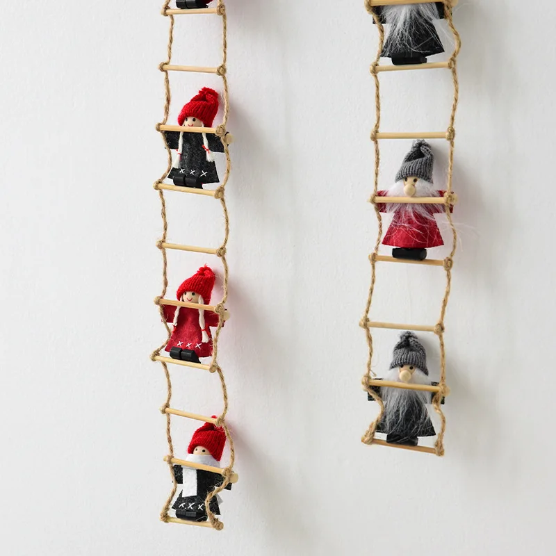 Christmas Decorations Funny Wool Felt Climbing Ladder Santa Claus Pendant Nordic Wall Hanging Ornaments DIY New Year Home Decor