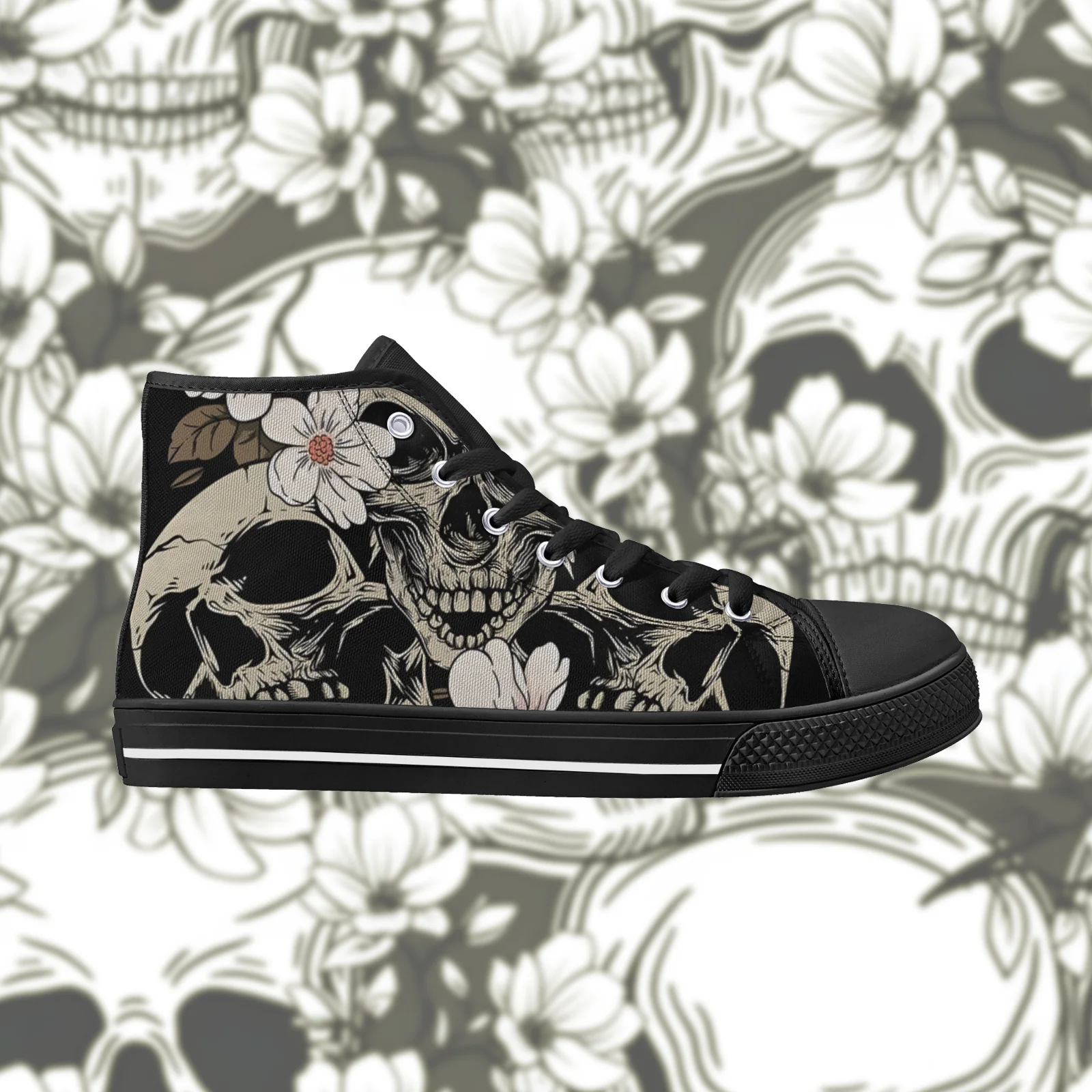 

Custom Shoes Canvas Shoes Skeleton Gothic Skull Prints Classic High Top Vulcanized Shoes Teens Boys Girls Shoes