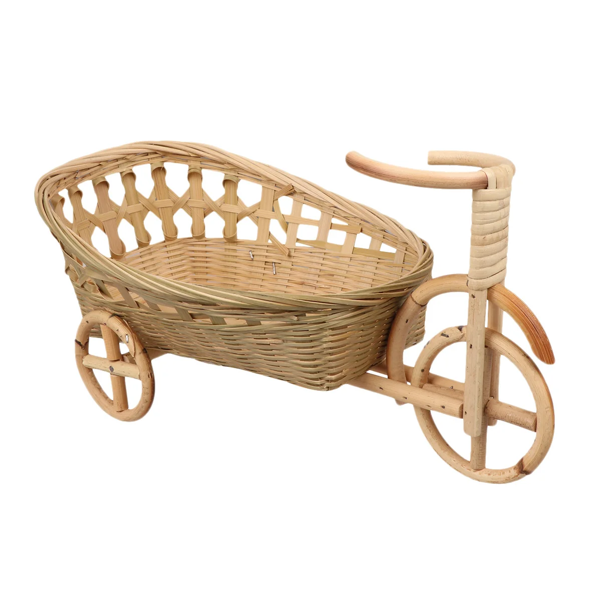 

1Pcs Bamboo Woven Storage Basket Handmade Fruit Container Tricycle Design Food Serving Basket for Party Wedding Home Decoration