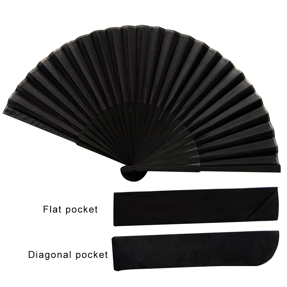 1PCS Large Black Folding Silk Hand Fan Hand Folding Fans Chinese Thickened Folding Fan for Men