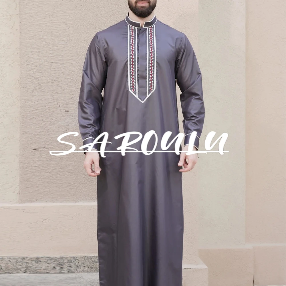 

Islamic Long Sleeved Robe For Man Loose Embroidered Standing Collar Ethnic Style Men's Shirt On Sale Arabic Plus size Gown