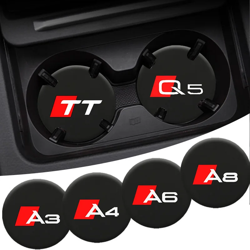 Car Logo Styling Coasters Non Slip Pad Cup Holder Mat Car Interior For Audi S3 S4 S5 S6 S7 Q7 Q5 Q3 Q2 A8 A7 A6 A5 A4 A3 A1 TT