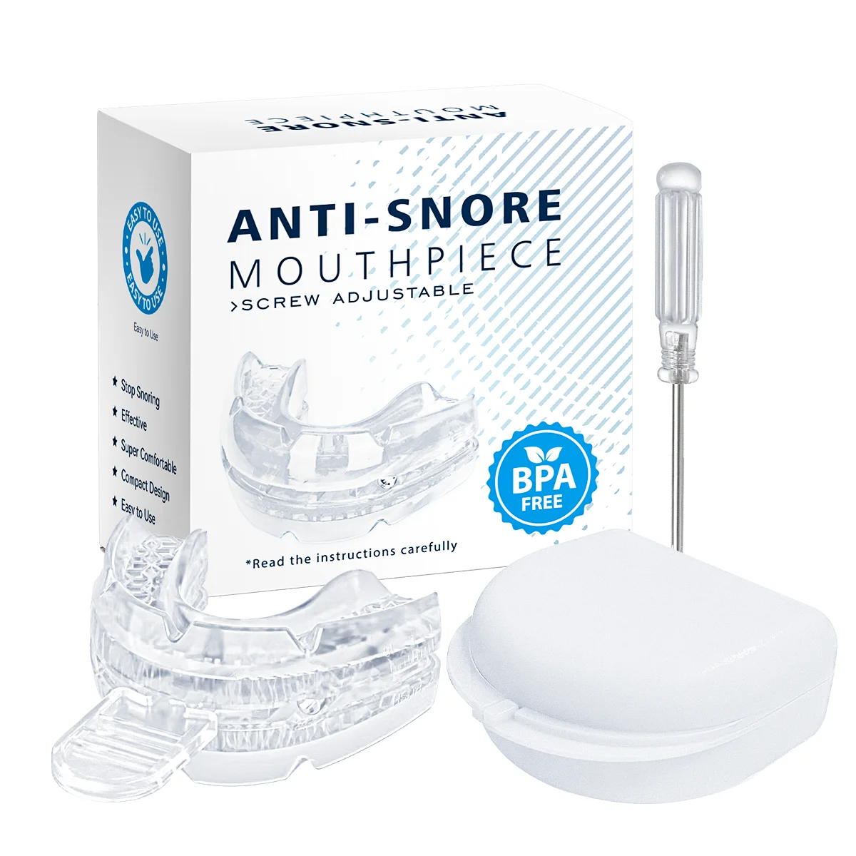 BPA-Free Adjustable Anti Snore Mouthguard, Reusable Snore Stopper with Storage Case, Safe Sleep Aid for Daily Use