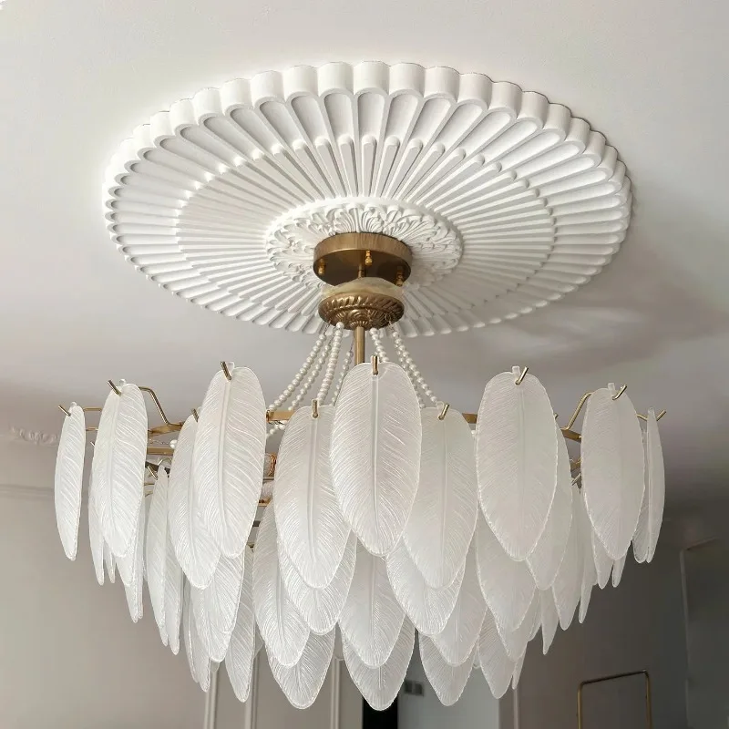 Line ceiling plaster line disc decoration European living room chandelier base round plaster shape