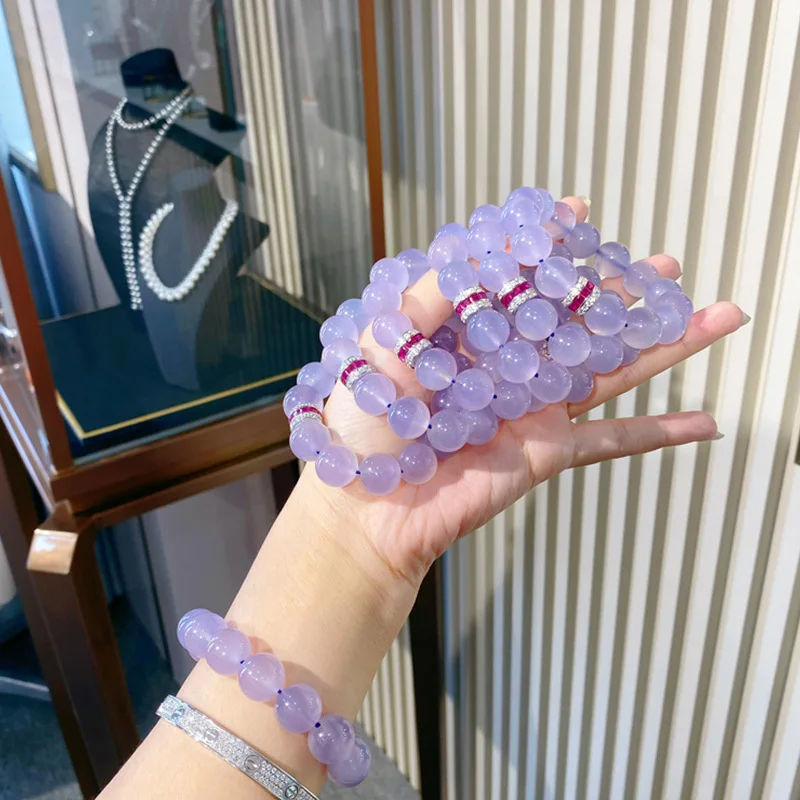 

Natural Transparent Chalcedony Violet Jadeite Color Bracelet Ruby Necklace