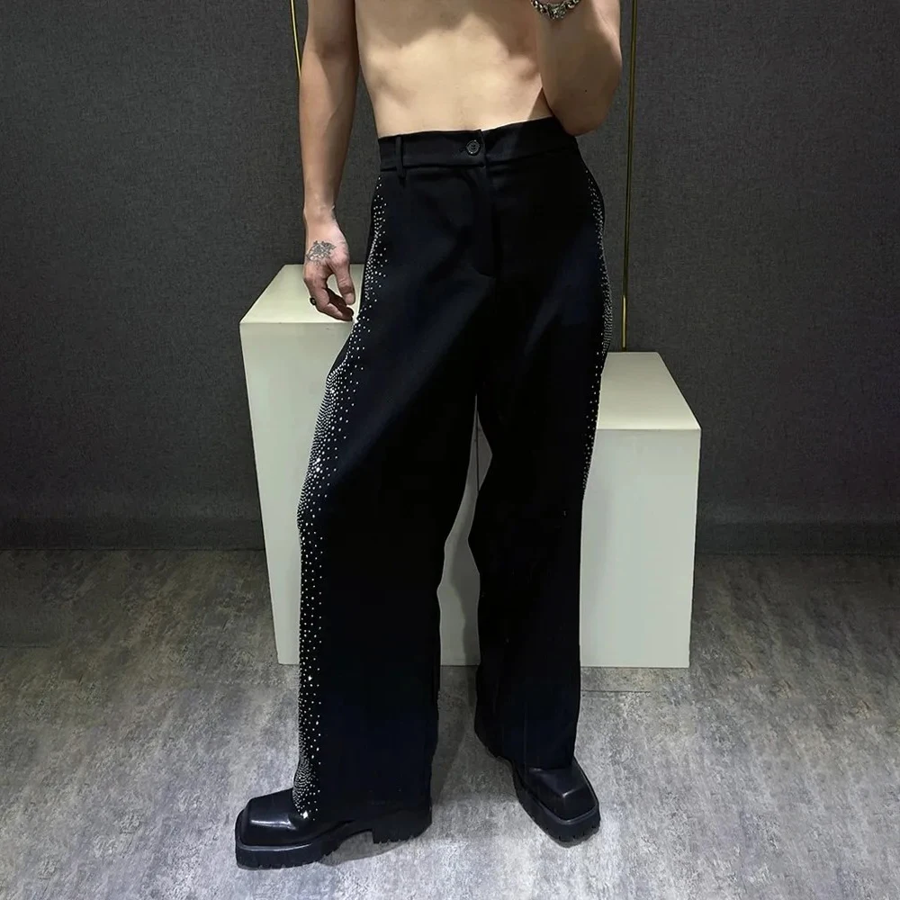 Spodnie męskie Y2k Diamond Casual Pants Autumn Streetwear Fashion Campus Performance All-Match Spodnie z szerokimi nogawkami Odzież męska 2024