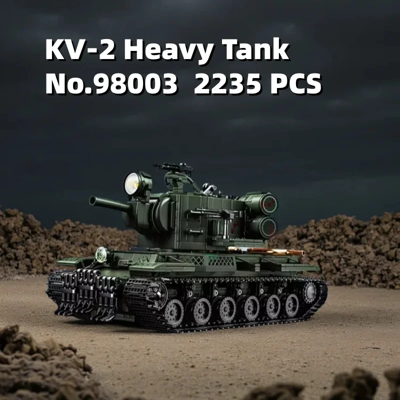 

Конструктор «Тяжелый танк КВ-2» (2235 деталей), модель №98003, MOC, военная техника времен Второй мировой войны, вращающиеся танки, кирпичики для мальчиков